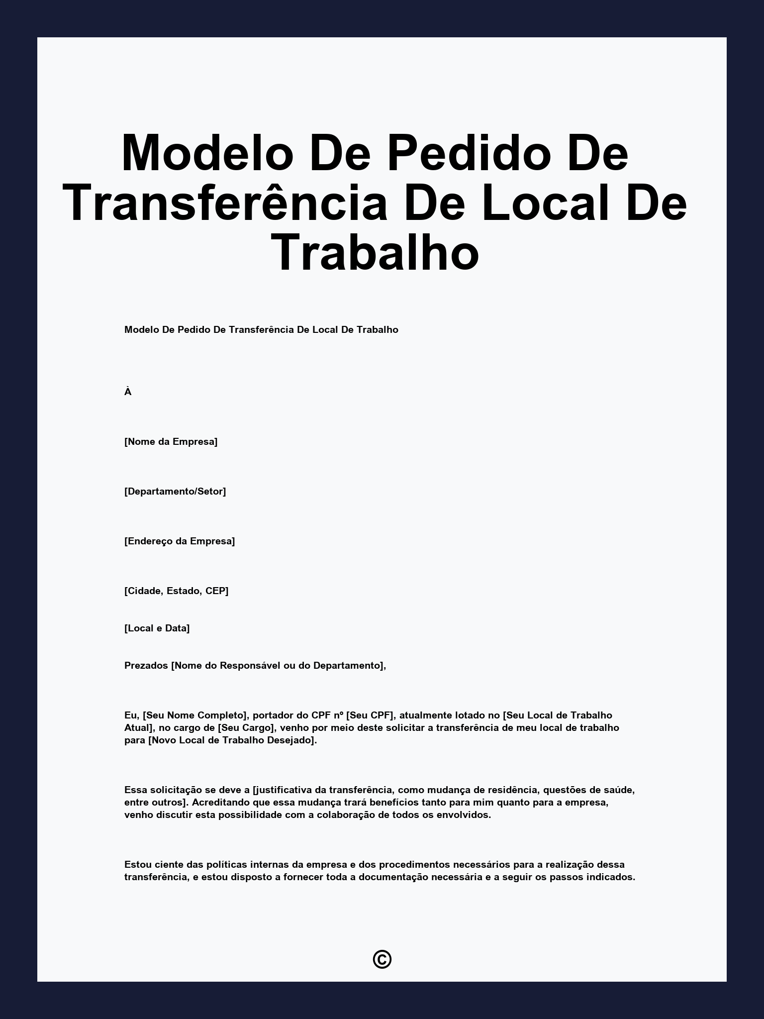 Modelo De Pedido De Transferência De Local De Trabalho