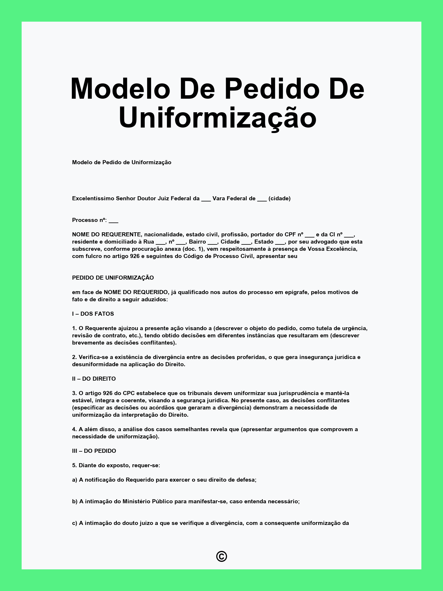 Modelo De Pedido De Uniformização