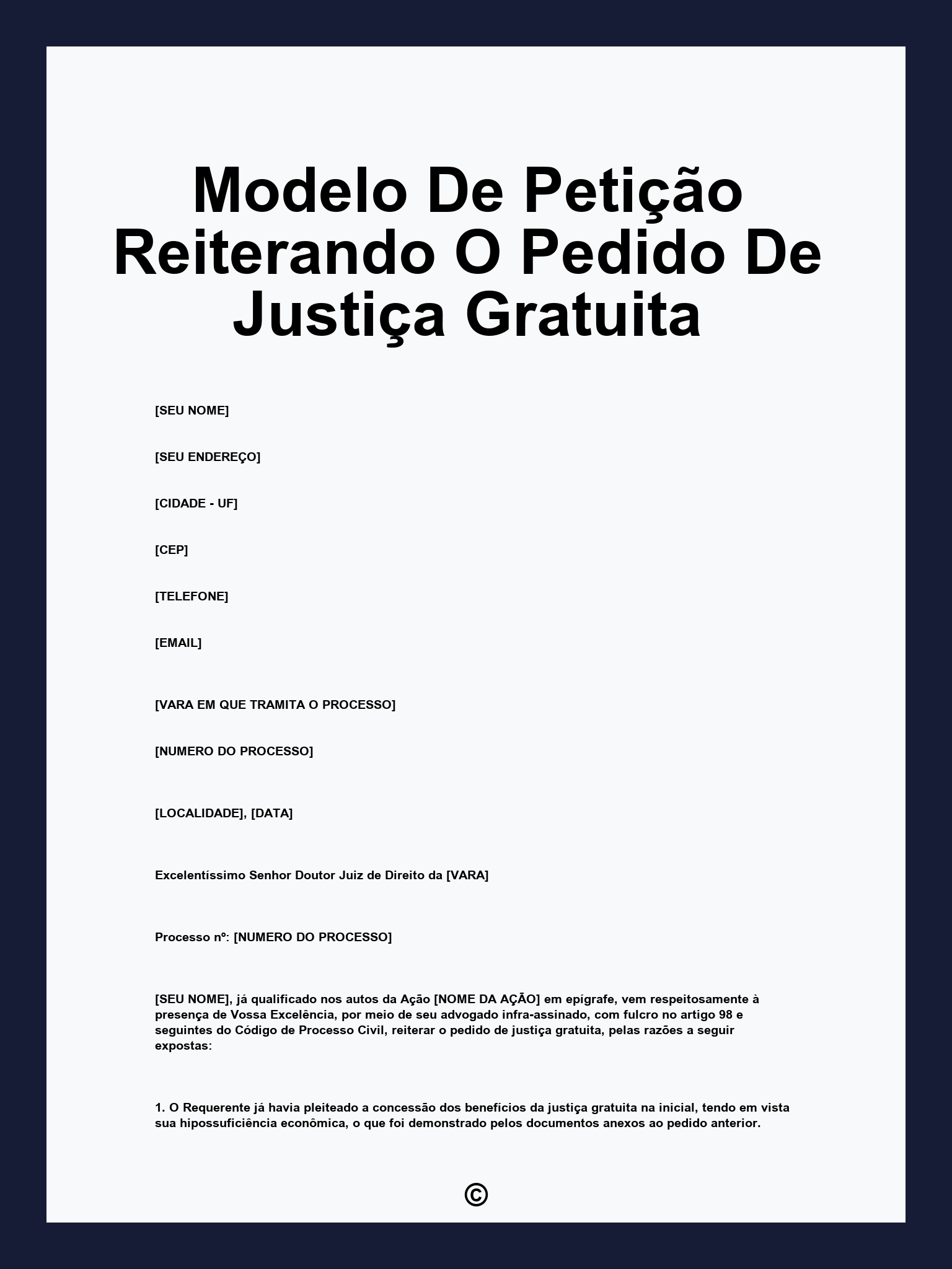 Modelo De Petição Reiterando O Pedido De Justiça Gratuita