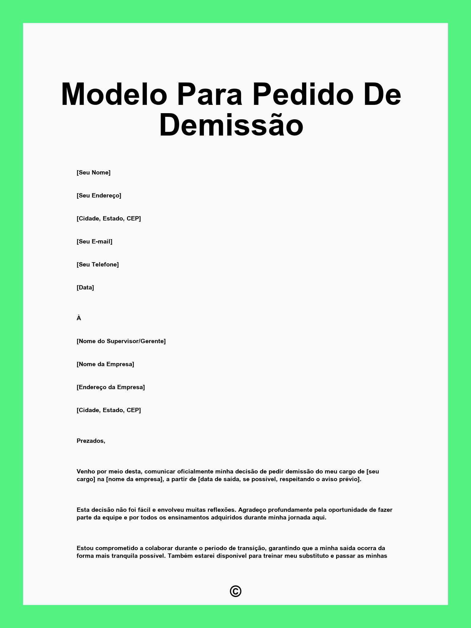 Modelo Para Pedido De Demissão