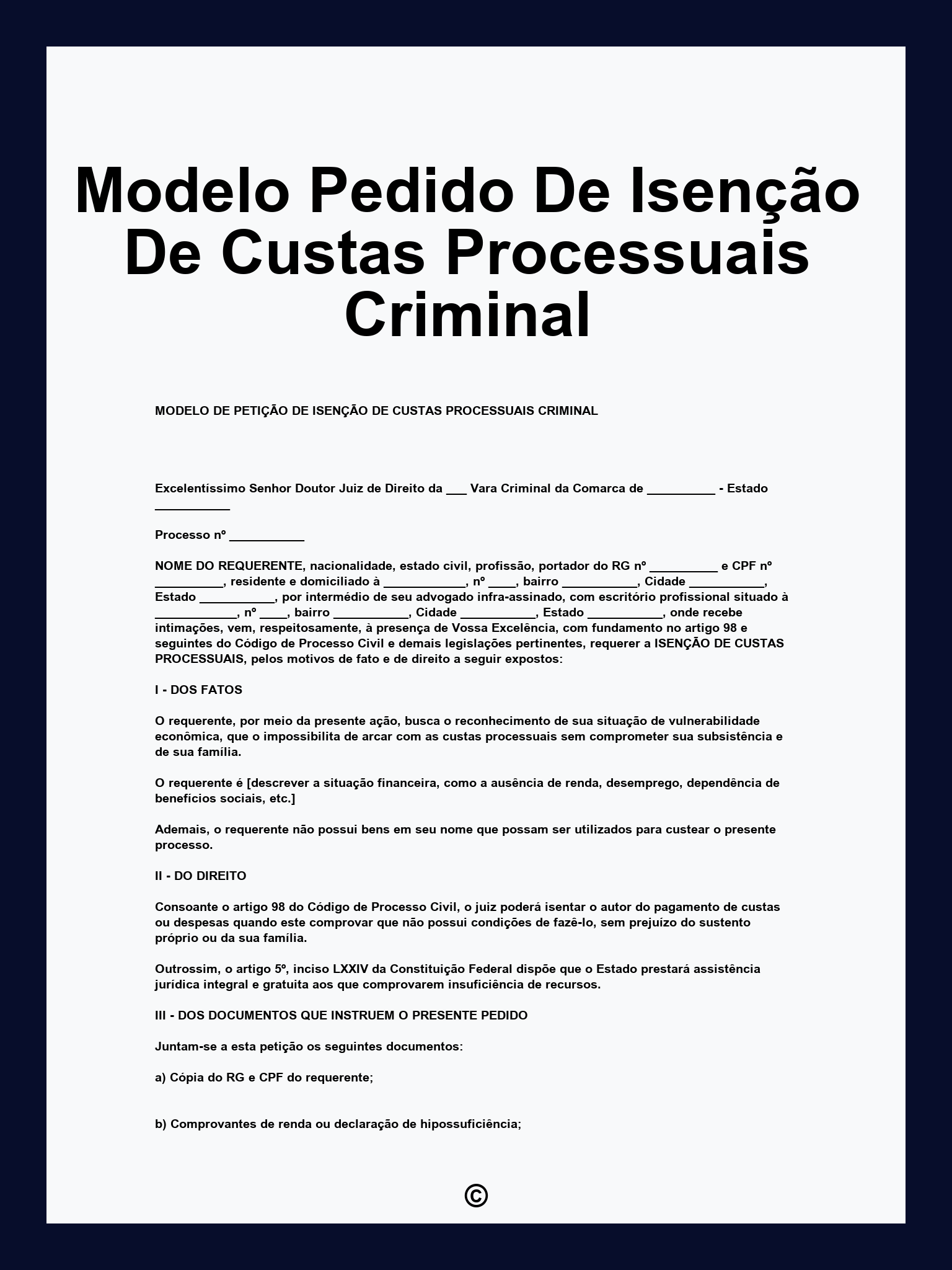 Modelo Pedido De Isenção De Custas Processuais Criminal