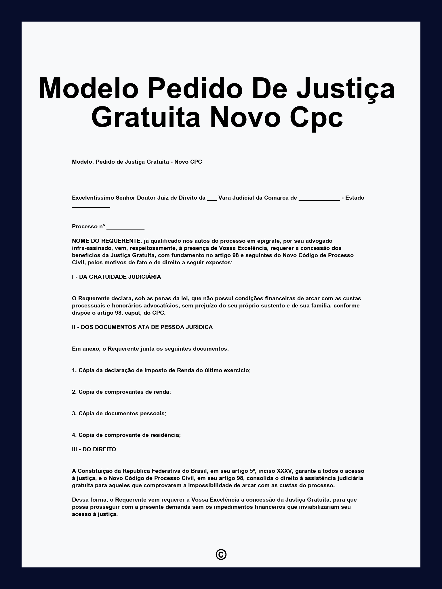 Modelo Pedido De Justiça Gratuita Novo Cpc
