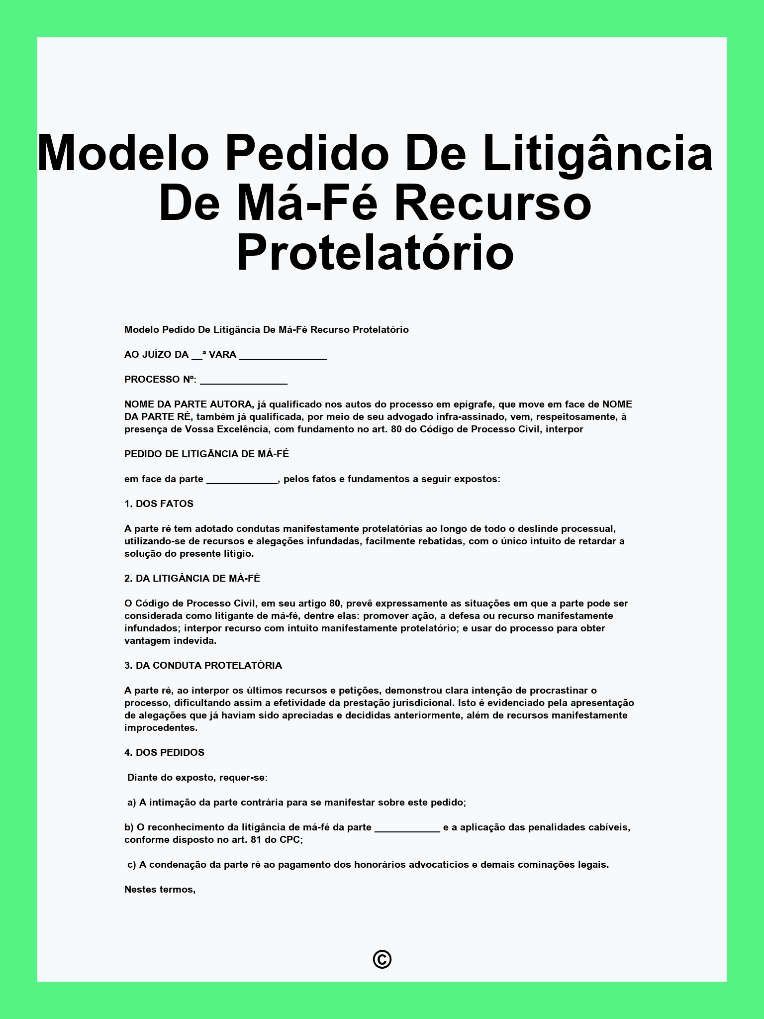 Modelo Pedido De Litigância De Má-Fé Recurso Protelatório