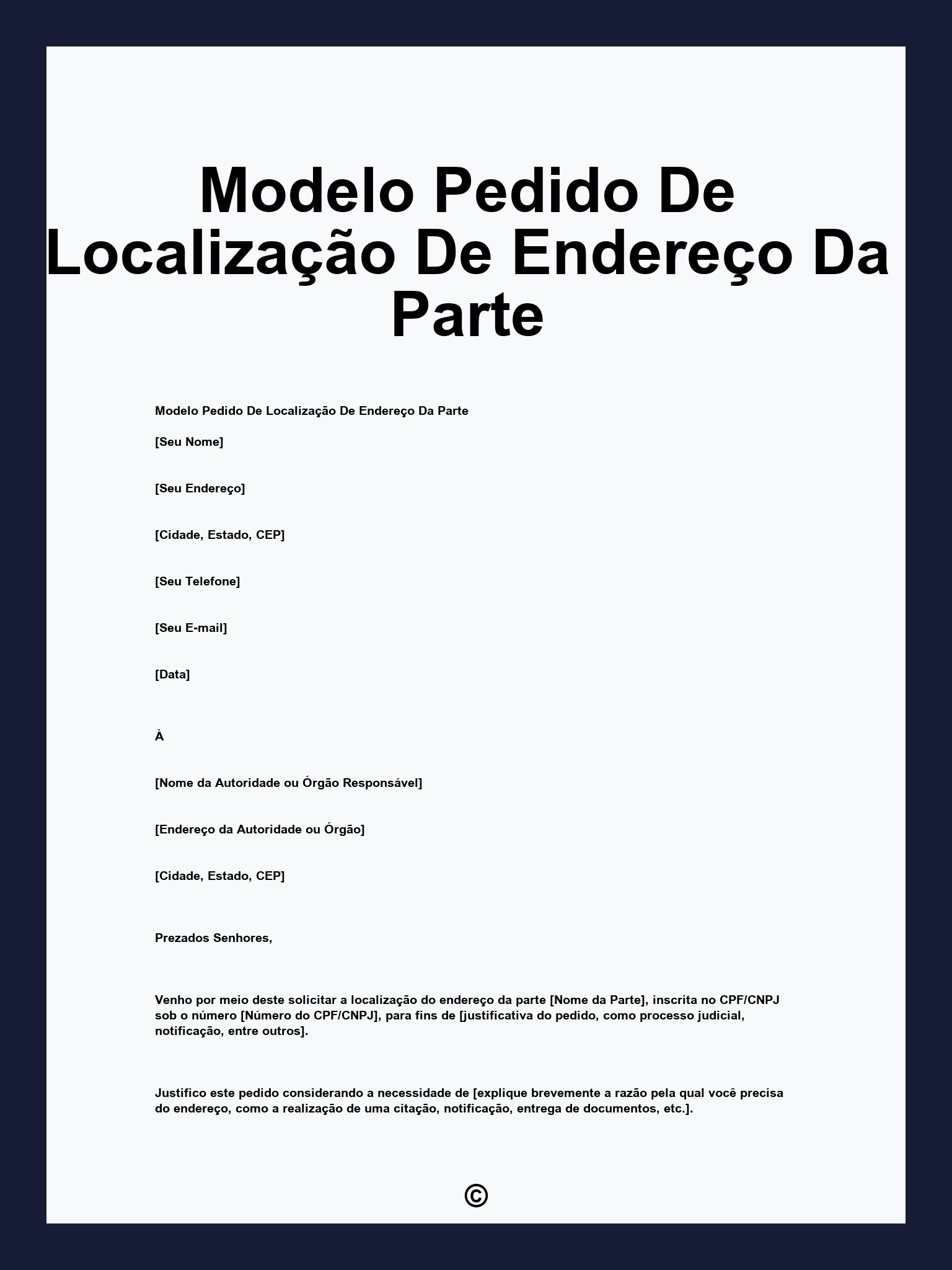 Modelo Pedido De Localização De Endereço Da Parte