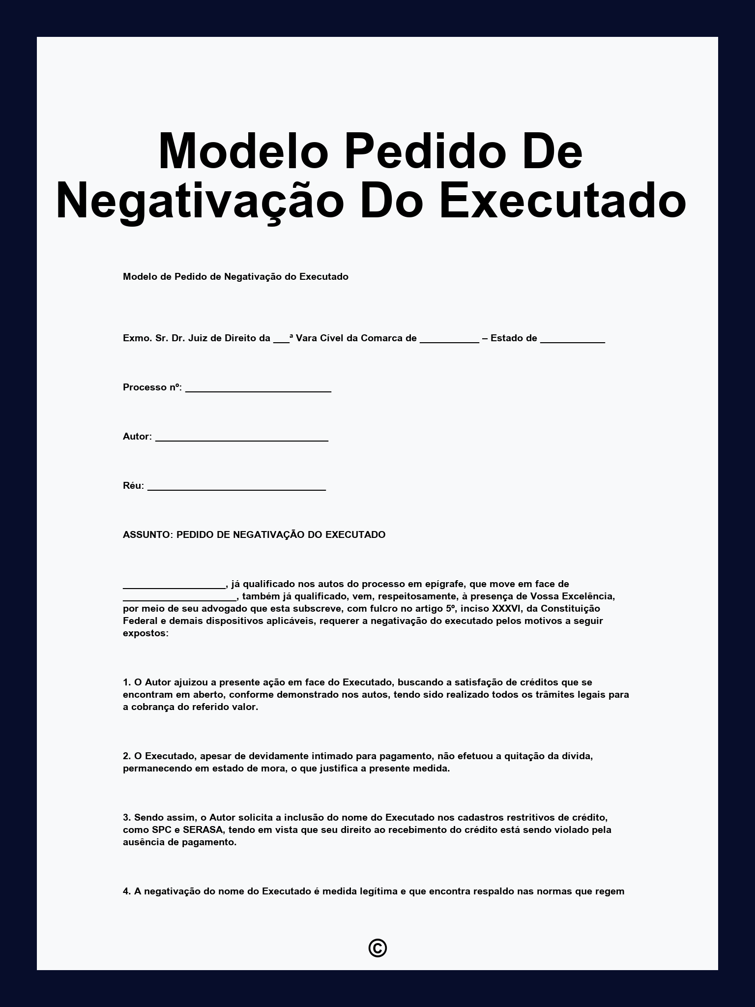 Modelo Pedido De Negativação Do Executado