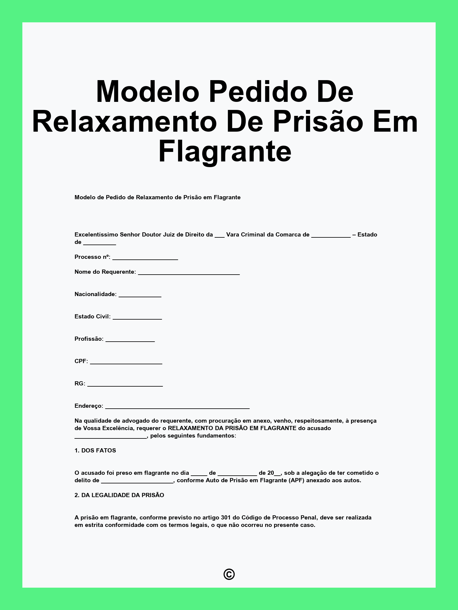 Modelo Pedido De Relaxamento De Prisão Em Flagrante