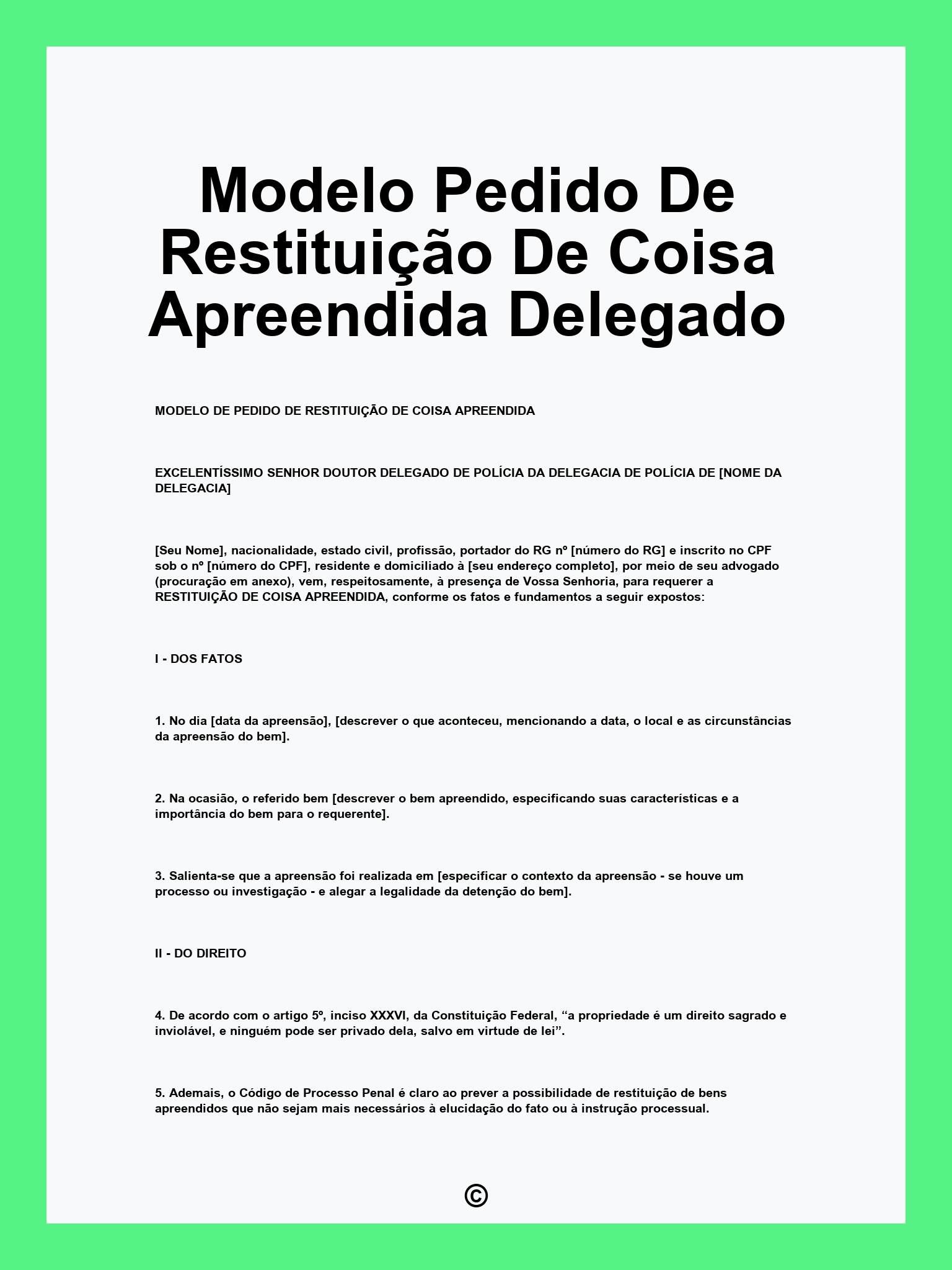 Modelo Pedido De Restituição De Coisa Apreendida Delegado