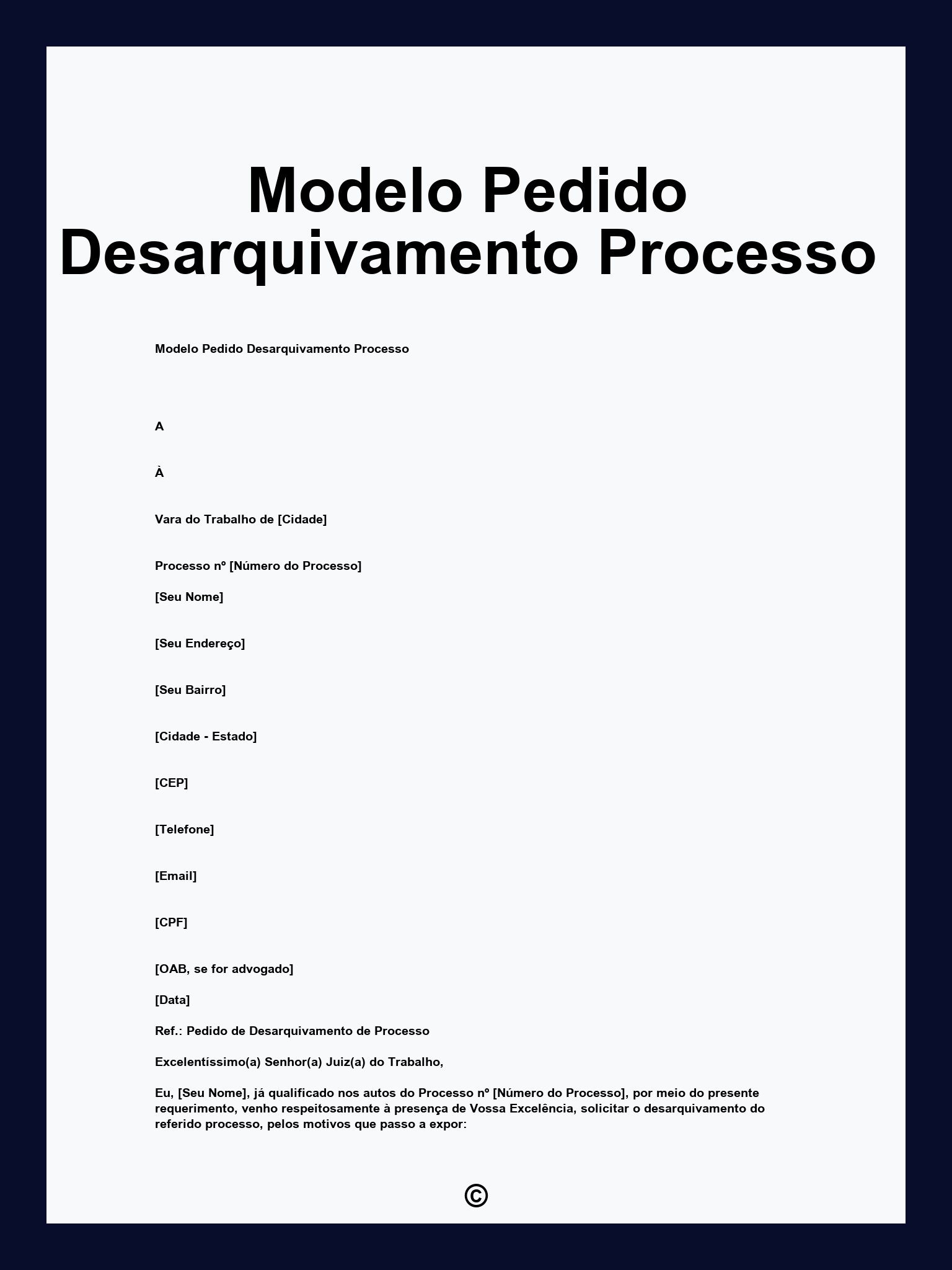 Modelo Pedido Desarquivamento Processo