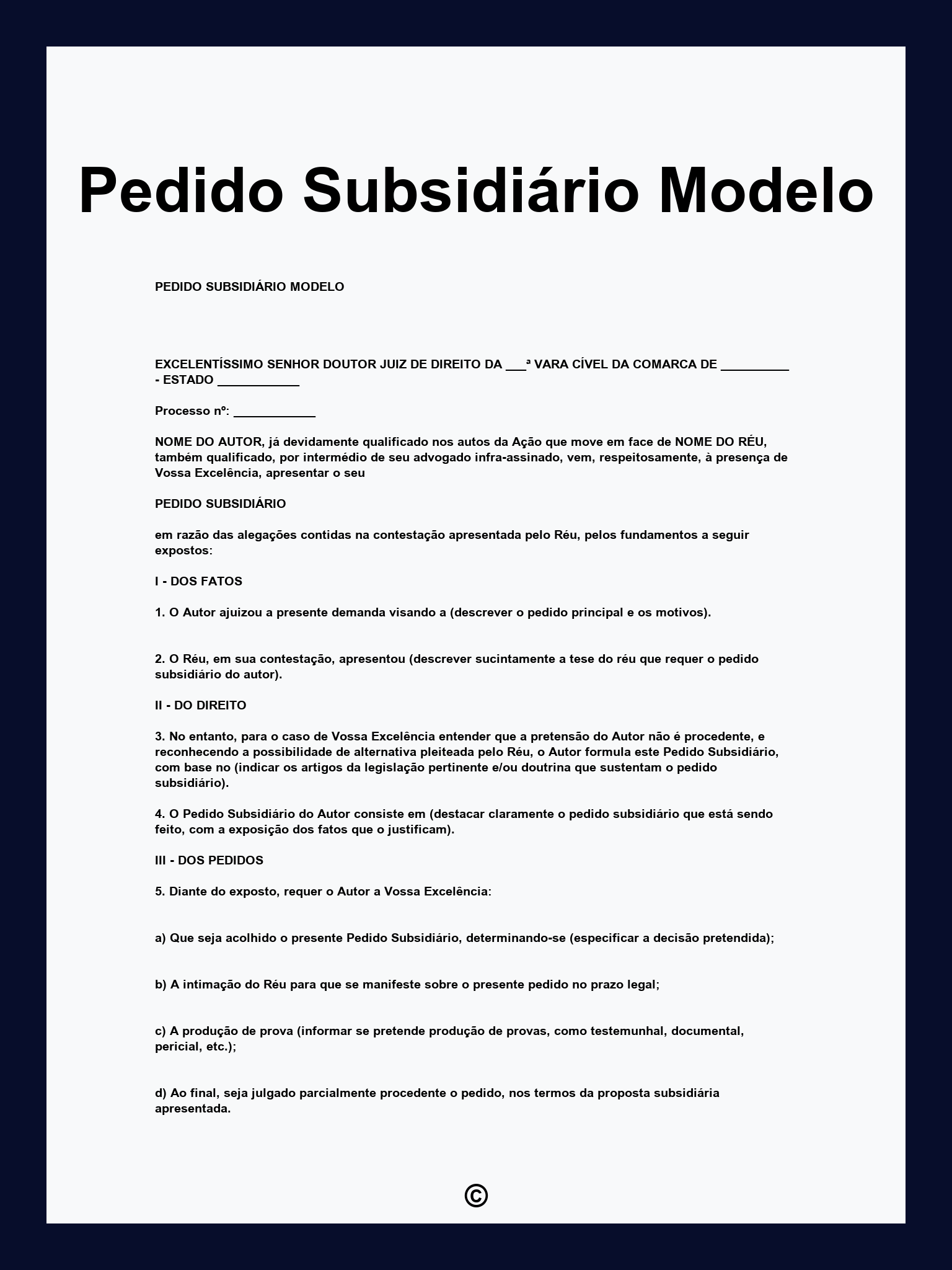 Pedido Subsidiário Modelo