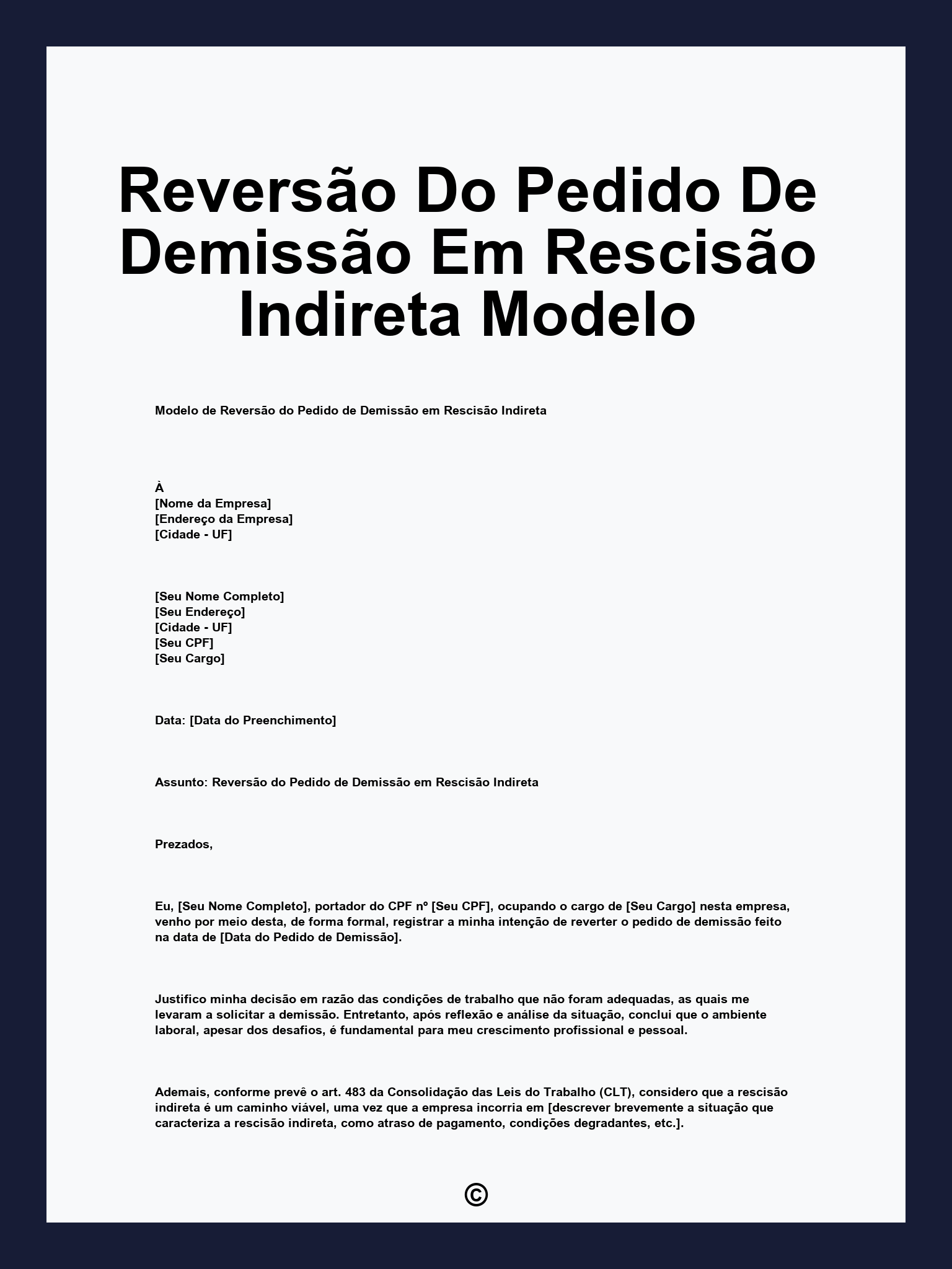 Reversão Do Pedido De Demissão Em Rescisão Indireta Modelo